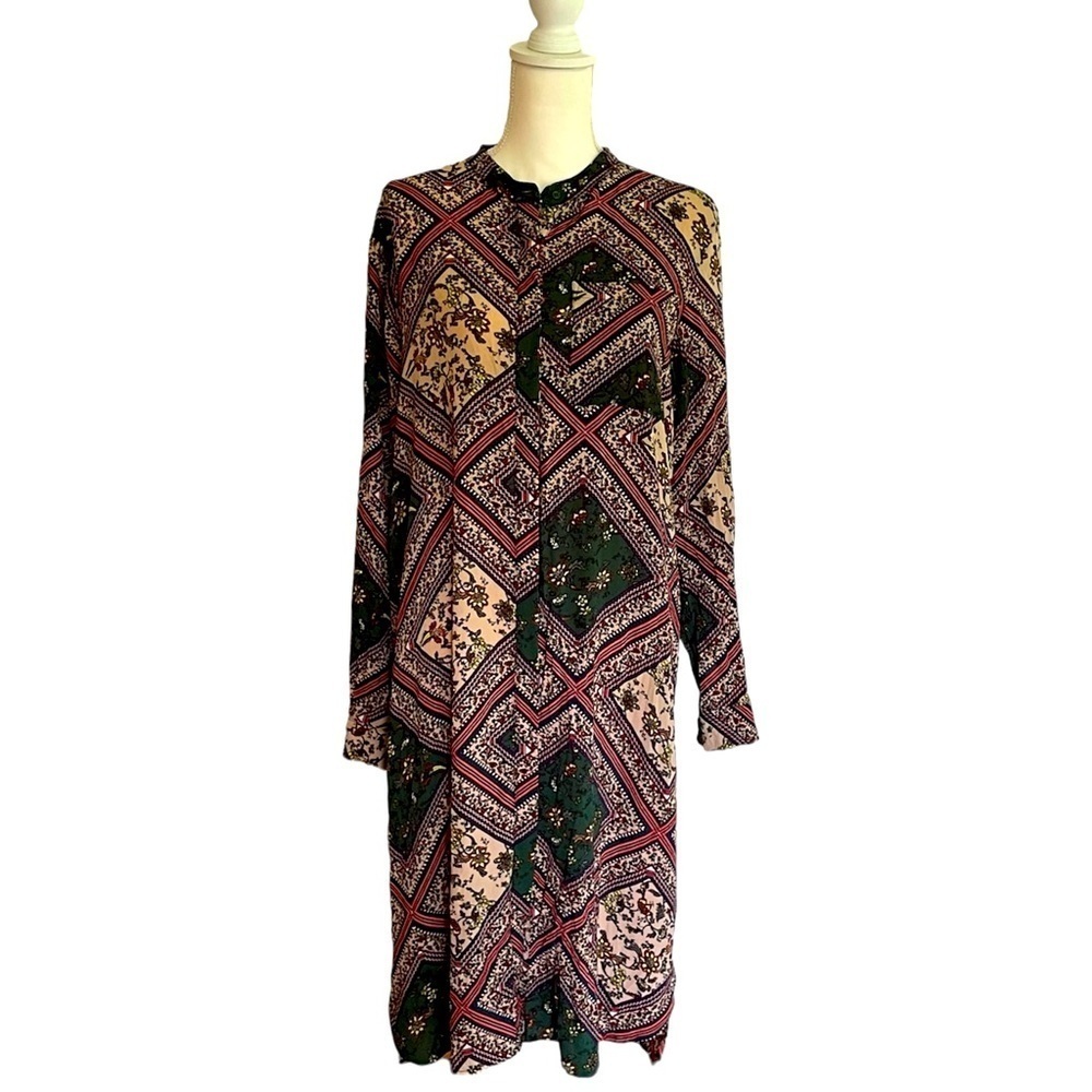 Lollys Laundry Button Front Geometric Print Tunic Dress Size XS